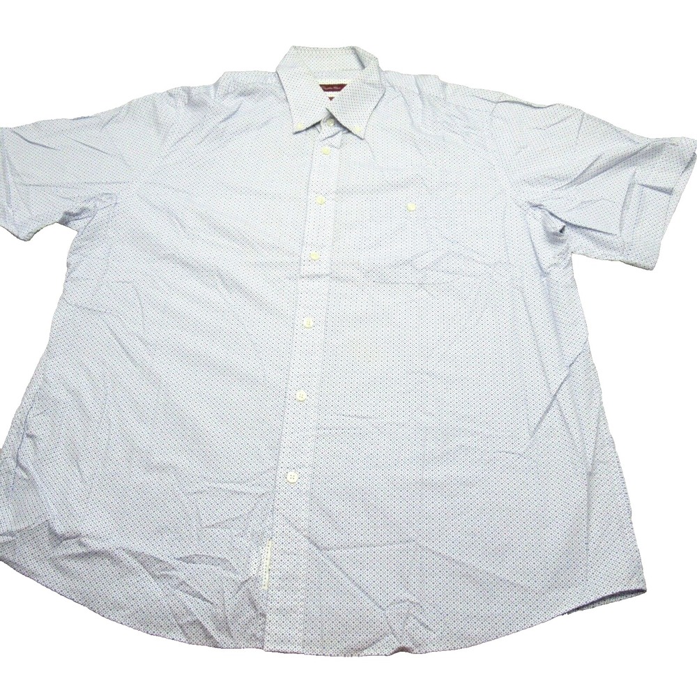 Emidio Tucci Shirt Men XL White Blue AOP Short Sleeve Pocket Button Down NWD